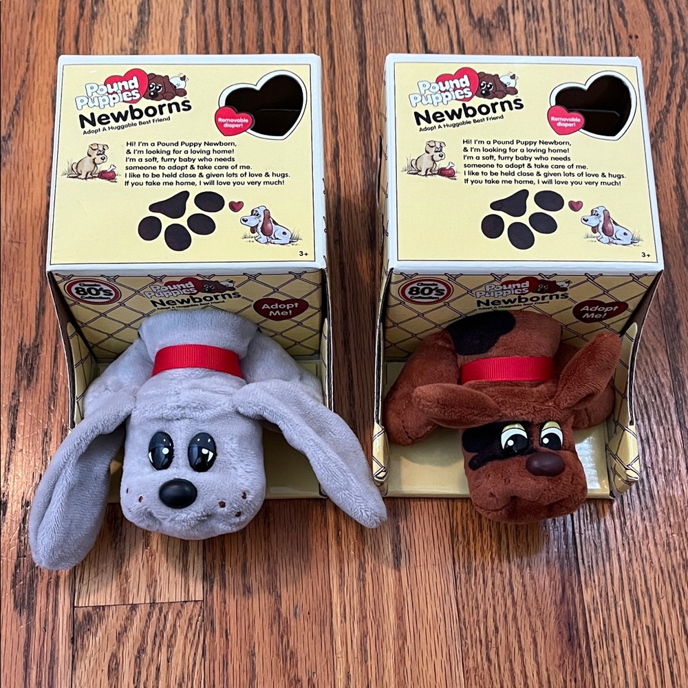 Pound Puppies Newborns Plush Toy Set - Gray and Brown
